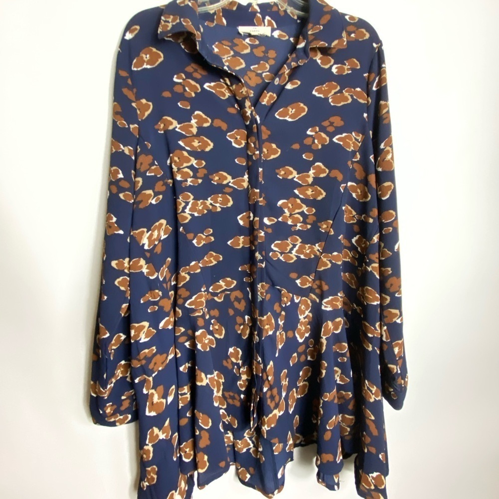 entro Womens Blouse Sz L Navy Blue With Brown